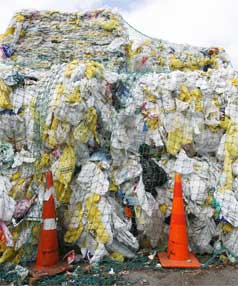 WHAT A WASTE: Mountains of plastic bags stored in Bromley, Christchurch.